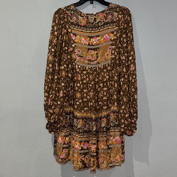 New SPELL MADAME PEACOCK BOHO festival Relax fit MINI DRESS - COFFEE - Picture 8 of 14